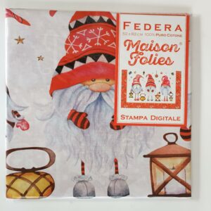 Federa natalizia Cuscino letto Fantasia Gnomi di Babbo Natale