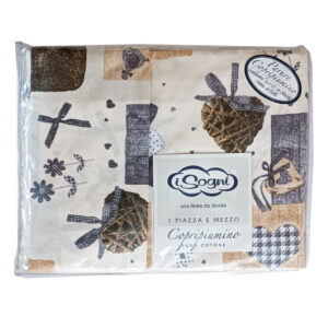 Copripiumino Puro Cotone Patchwork Cuori Fiocchi e fiori Crema